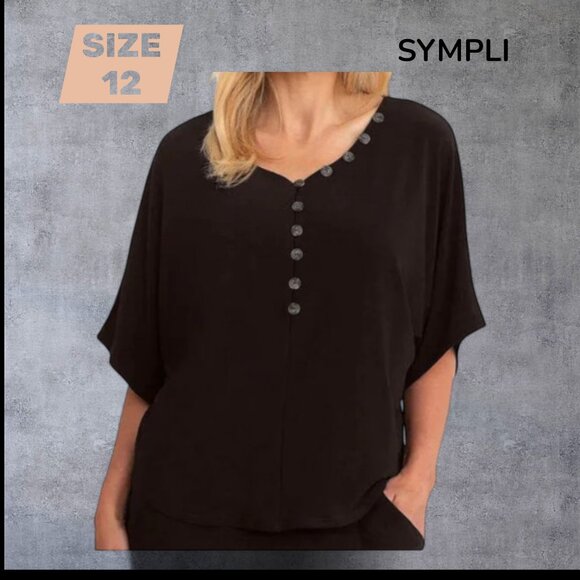 SYMPLI - Quest Boxy Top - Elbow Length - Size 12, NWT - Coffee - Picture 2 of 3